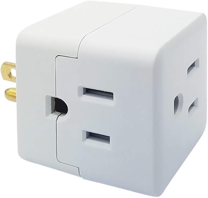 Uninex PS36 3-Outlet Grounded Plug Cube Taps, Extra-Wide Adapter Spaced, Easy Access, Compact, ETL Listed, 4-Pack