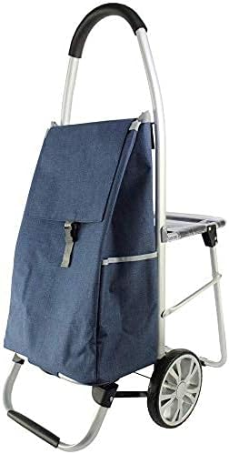 Portable Folding Trolley with Waterproof Fabric Multi Function Shopping Cart Increased Storage Capacity Blue Hand Truck Convenient Seated Design 60x100cm