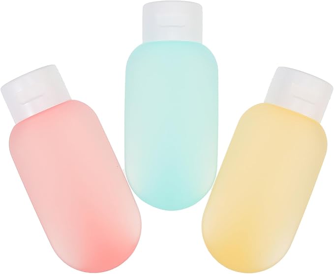 3pcs 60ml Colorful Squeeze Lotion Bottles with Flip Caps Leak-proof Travel Storage Containers for Shampoo, Body Wash, and Toiletries