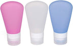 3 Pack Portable Food Grade Squeeze Silicone Liquid Travel Bottles For Shampoo, Conditioner, Lotion, Toiletries (3 OZ Pink + White + Blue)