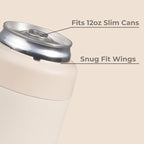 HydroJug Slim Can Cooler - 2-in-1 Insulated Can Cooler Cup - Stainless Steel Slim Can Holder with Non-Slip Rubber Base - Screw-Top Lid - Dishwasher Safe - 12oz, Cream