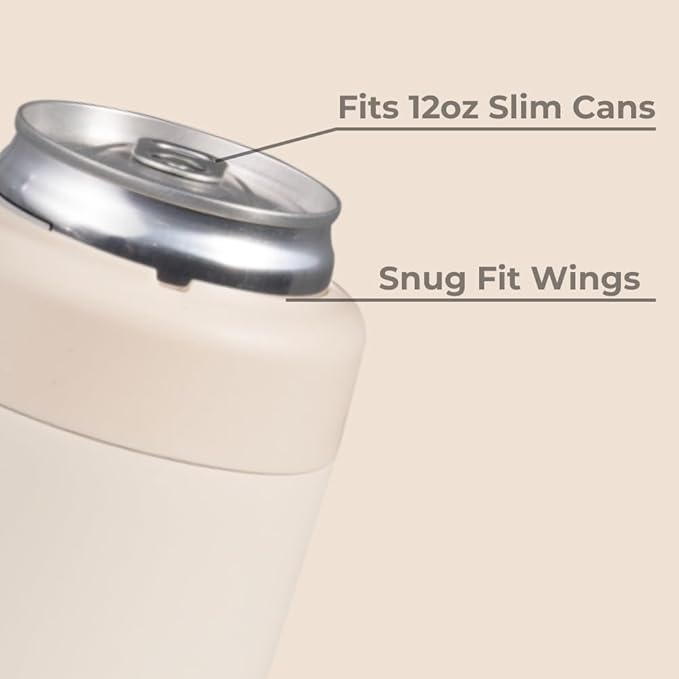 HydroJug Slim Can Cooler - 2-in-1 Insulated Can Cooler Cup - Stainless Steel Slim Can Holder with Non-Slip Rubber Base - Screw-Top Lid - Dishwasher Safe - 12oz, Cream