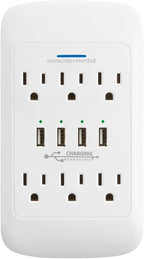 6 AC Outlets + 4 USB Ports Wall Tap Charging Station with Device Shelf