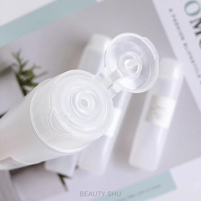 5Pcs Travel Size Plastic Squeeze Bottles for Liquids, 1 oz Empty Squeeze Bottles With Flip Cap Leak Proof BPA Free Refillable Tubes, Mini Toothpaste Containers with Pump Dispensers