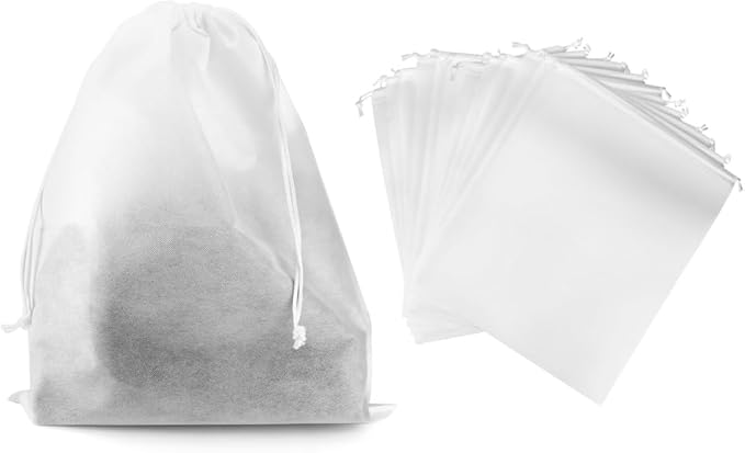 QWORK Drawstring Dust Covers, 12 Pcs Breathable Non-woven Fabric Large Cloth Storage Pouch String Bag for Handbags Purses Shoes