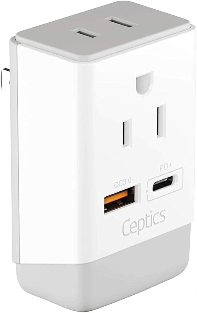 Ceptics Japan, Philippines Power Travel Plug Adapter, QC 3.0 & PD, Safe Dual USB & USB-C - 2 USA Socket Compact & Powerful - USA 3 Pin Polarized to 2 Prong Unpolarized - Type A - AP-6 Fast Charging