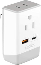 Ceptics Japan, Philippines Power Travel Plug Adapter, QC 3.0 & PD, Safe Dual USB & USB-C - 2 USA Socket Compact & Powerful - USA 3 Pin Polarized to 2 Prong Unpolarized - Type A - AP-6 Fast Charging
