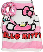 Bioworld Adult Hello Kitty Travel Set with Neck Pillow, Eye Mask, and Throw Blanket, Adorable Comfort for Hello Kitty Fans on the Go!
