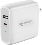 Amazon Basics 68W Two-Port GaN Wall Charger with 1 USB-C (60W) & 1 USB-A Ports (18W) with PD for Laptops, Tablets & Phones (iPhone 16/15/14/13/12/11/X, iPad, MacPro, Samsung, More), Non-PPS, White