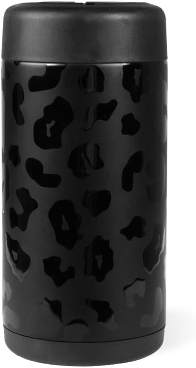 HydroJug Slim Can Cooler - 2-in-1 Insulated Can Cooler Cup - Stainless Steel Slim Can Holder with Non-Slip Rubber Base - Screw-Top Lid - Dishwasher Safe - 12oz, Black Leopard