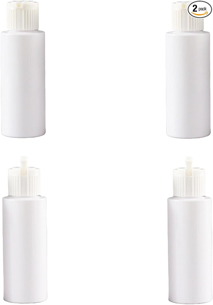 4 Pack 2oz Travel Size Bottles, Refillable Plastic Squeeze Containers with Flip Top Caps, Small Empty Toiletry Dispensers for Shampoo, Lotion, Conditioner