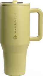 HydroJug Traveler - 40 oz Water Bottle with Handle & Flip Straw - Fits in Cup Holder, Leak Resistant Tumbler-Reusable Insulated Stainless Steel & Rubber Base - Gifts for Women & Men, Olive