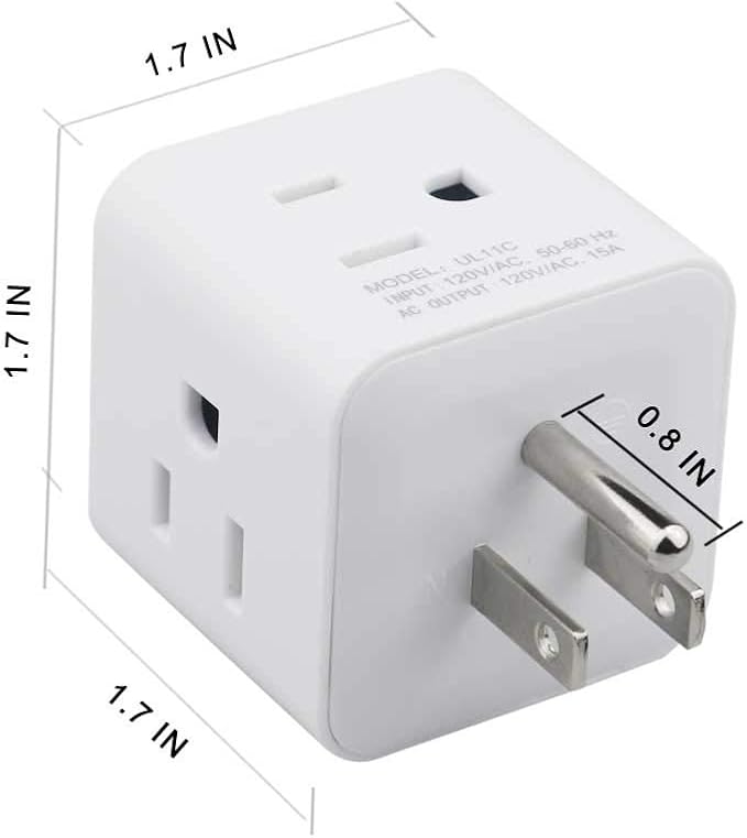 Multi Plug Outlet Splitter, USHANLIN 4 Way Electrical Outlet Extender 3 Prong Mini Travel Wall Plug for Office Home Dorm