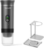 Portable Espresso Coffee Maker Rechargeable Self Heating Machine For Travel Car 3 in 1 Ground Coffee and NS Capsules 20 Bar Pressure Smart LED Display Camping Office With Stand Holder (GREY)
