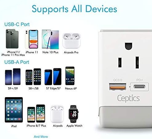 Ceptics Australia China New Zealand Power Plug Adapter 2 Pack, QC 3.0 & PD, Safe Dual USB & USB-C - 2 USA Socket for USA to Australian New Zealand Fiji Argentina, Type I AP-16-2PK Fast Charging