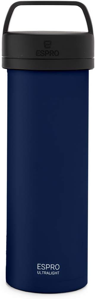 ESPRO Go P0 Ultralight French Press Coffee Maker for Travel, Vacuum Insulated Stainless Steel, 16 Ounces, Blue