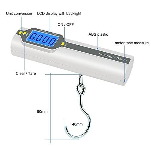 Portable Luggage Scale, Digital Luggage Scale Hanging Hook Scale Tape Measure 50kg X 10g for Traval Luggage Suitcase Bag Weight Scale