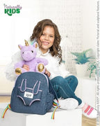 Naturally KIDS 【Upgraded】 Medium Backpack w Removable Purple Unicorn Toy for Girls Age 4-7 | Side&Inner Pockets, Reflective Logo, Sparkling Material | Unicorn Gifts for 5 Year Old Girls – Medium size