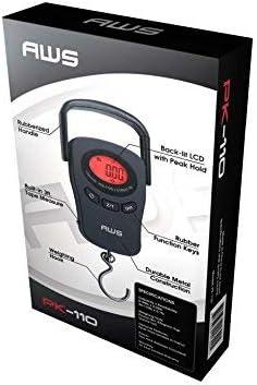 American Weigh Scales PK-110 Digital Hanging Scale – 110lb x 0.1lb Capacity, Red Backlit LCD Display, Portable Electronic Luggage & Fishing Scale (Black)
