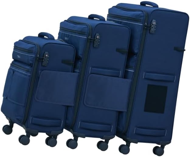 TACH LITE Samba Softside 3 Piece Luggage Set 20/24/28 Inch | Connectable Suitcases with Spinner Wheels | Lightweight Travel Suitcase with Wheels Carry On & Checked Bags | Luggage Set (Navy Blue)