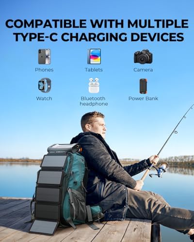BLAVOR Portable Foldable Solar Charging Pack with Built-in USB-C Cable & Crossbody Lanyard, Plus Solar Charger Power Bank 10,000mAh, 20W PD, Waterproof for Outdoor Camping Hiking Backpacking