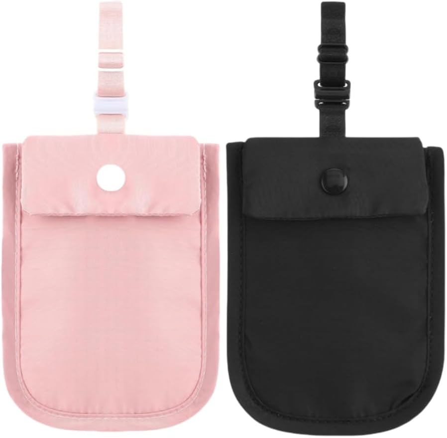 uvbws2PCS Travel Hidden Bra Wallet - Travel Women's Neck Bag - Hidden Money Bag with Adjustable Elastic Band - Ensuring Safe Travel of Valuable Items-Pink+Black