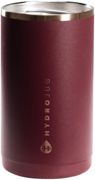 HydroJug Slim Can Cooler - 2-in-1 Insulated Can Cooler Cup - Stainless Steel Slim Can Holder with Non-Slip Rubber Base - Screw-Top Lid - Dishwasher Safe - 12oz, Merlot