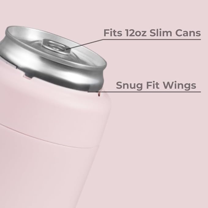 HydroJug Slim Can Cooler - 2-in-1 Insulated Can Cooler Cup - Stainless Steel Slim Can Holder with Non-Slip Rubber Base - Screw-Top Lid - Dishwasher Safe - 12oz, Pink Sand