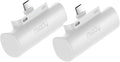 Miady 2-Pack 5000mAh Mini Portable Charger with Built-in Type C Connector, 5V 2.4A USB-C Output Fast Charging Small Power Bank Compatible with iPhone 17/16 Galaxy S24/S22 iPad (2 White)