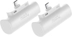 Miady 2-Pack 5000mAh Mini Portable Charger with Built-in Type C Connector, 5V 2.4A USB-C Output Fast Charging Small Power Bank Compatible with iPhone 17/16 Galaxy S24/S22 iPad (2 White)