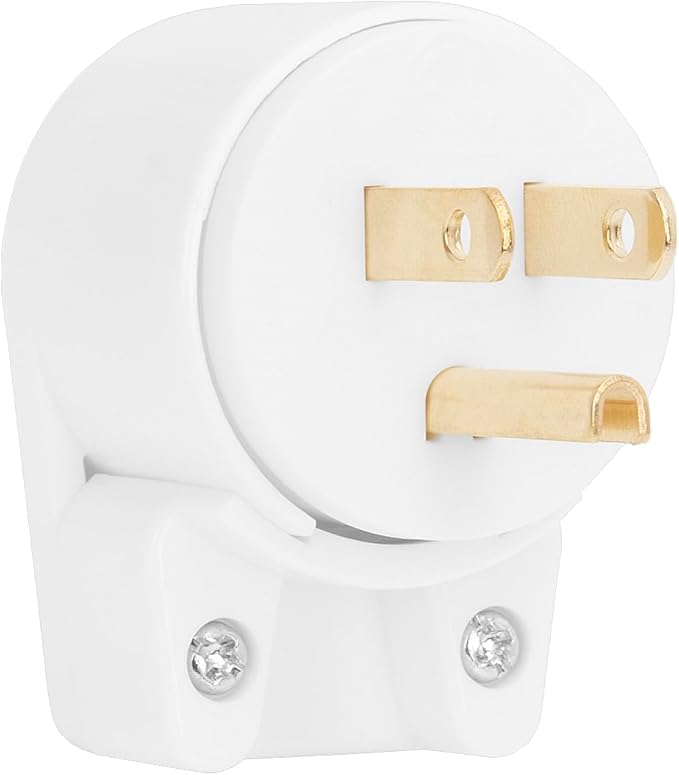 ETL Listed 90 Degree USA Canada Male Plug Nema 5-15P 3 Pole Angle DIY Plug, 15A 125V USA 3Pin Right Angle AC Plug, Nema 5-15P Angled Rewireable AC Plug White
