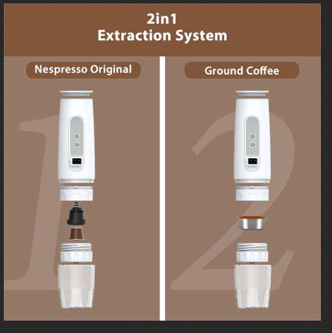 TN TONNY Portable 12V Coffee Maker Espresso Coffee Machine, In Car/Truck Use Portable Travel Capsule Coffee Maker, Compatible with Original NS Capsules and Coffee Powder