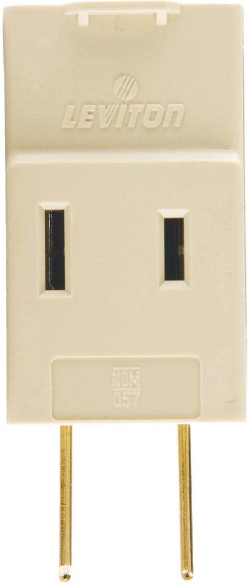 Leviton Non-Grounding Cube Adapter, 125 V, 15 A, 3 Outlet, 531-I, Ivory