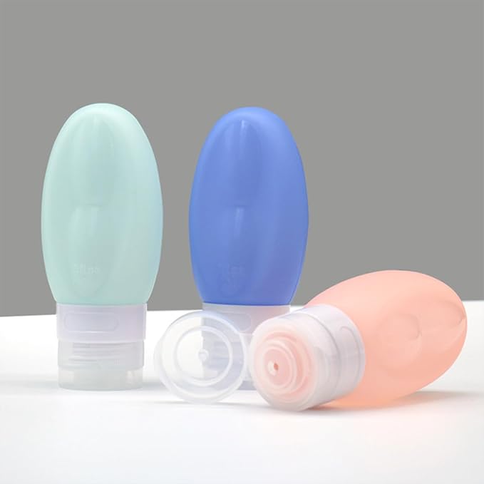 4pcs 90ml Silicone Refillable Travel Bottles for Toiletries, Leak Proof Shampoo Container Set with Peach Pink, White, Light Green, Sky Blue for Portable Personal Care