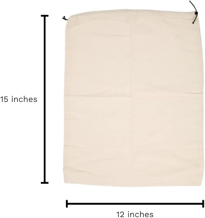 Muslin Cotton Storage Bags with Drawstring - Toy & Shoe Storage for Travel - Dust-proof, Lint-free (3 Small: 15"x12")