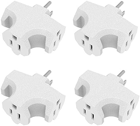 Three Plug Outlet Adapter, T-Shaped Adapter,Electric Outlet Extender, Sideways Plug Adapter, Heavy Duty Ground Power Tap, UL Listed, White (4PACK)