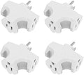 Three Plug Outlet Adapter, T-Shaped Adapter,Electric Outlet Extender, Sideways Plug Adapter, Heavy Duty Ground Power Tap, UL Listed, White (4PACK)