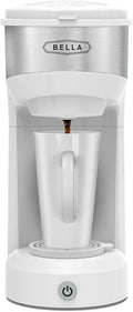 BELLA Dual Brew Single Serve Coffee Maker, Brews both Kcup and Ground Coffee, Large 14oz Capacity, Easy One Touch, Auto Shutoff, White