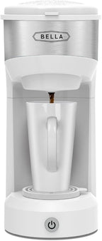 BELLA Dual Brew Single Serve Coffee Maker, Brews both Kcup and Ground Coffee, Large 14oz Capacity, Easy One Touch, Auto Shutoff, White