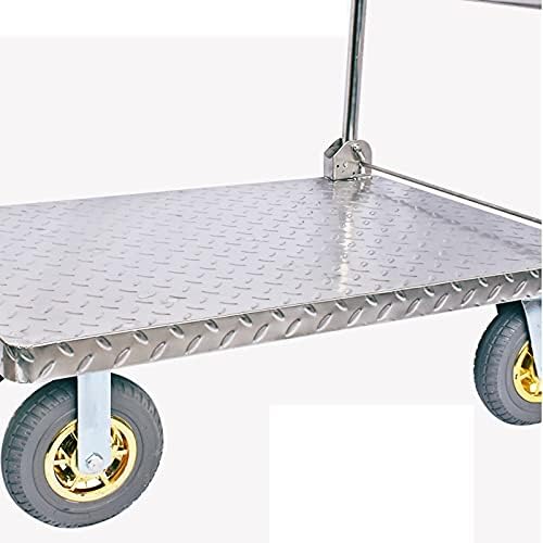 Flatbed Hand Cart Push Cart Stainless Steel Trolley Heavy Duty Load Capacity Platform Truck with Foldable Handle and Silent Swivel Wheels for Moving Heavy Duty Flatbed