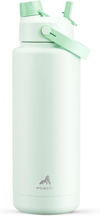 POWCAN 40 oz Insulated Water Bottle with 2-in-1 Straw and Spout Lid, Keep Cold 24H, Leak-Proof, BPA-Free, Double Wall Stainless Steel Water Bottle for Sports, Gym, Travel, and School (Mint)