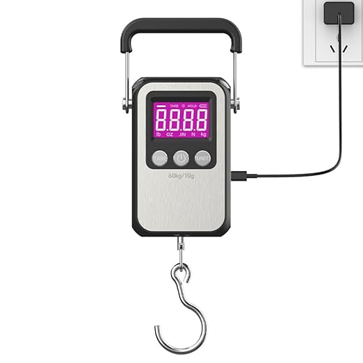 Klau Portable Rechargeable 60 kg / 120 lb Heavy Duty Hanging Scale Luggage Scales with Wide Handle Black for Home Farm Hunting Outdoor