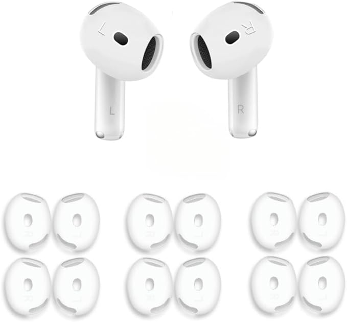 6 Pairs Ear Cover for AirPods 4,Anti Slip Ear Skin Tips Accessories Sport Ultra Thin Slim Soft Silicone Ear Tips Earbuds Gel Cover Compatible with AirPods 4th Generation (White)