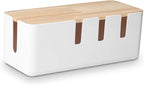Cable Management Box by Baskiss, 12x5x4.5 inches, Wood Lid, Wire Organizer for Desk TV Computer USB Hub System to Cover and Hide & Power Strips & Cords