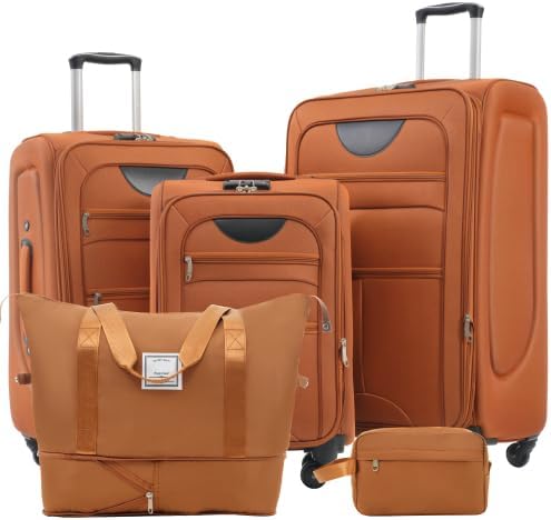 Lightweight Expandable Softside Luggage Sets 3 Piece, Large Capacity Travel Suitcase with Spinner Wheel, TSA Lock, Easy Access Design and Adjustable Telescoping Handle (Orange)