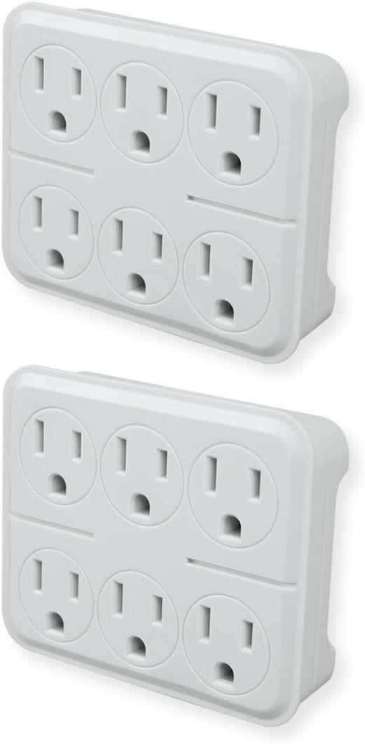 OSKOS 6 Outlet Triple Extender, 3 Prong Grounded Wall Tap, Multiple Outlet Adapter Plug for Travel Home Hotel Office, ETL Listed, 2 Pack