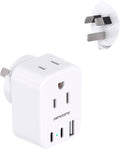 HANYCONY US to Australia New Zealand Power Plug Adapter, Type I Adapter Plug 2 Outlets 3 USB Ports(2 USB C), Australia Travel Plug Adapter for USA to Australian AU China Argentina Fiji Essentials