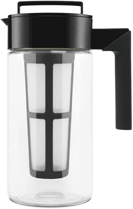 Takeya Deluxe Cold Brew Coffee Maker - BPA-Free Tritan Pitcher with Airtight Leakproof Lid, Silicone Grip Handle, Fine-Mesh Filter - Shatter-Proof, Dishwasher Safe, Made in USA - 1 Quart/Black