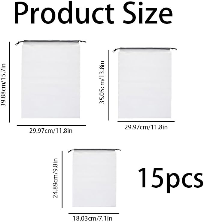 15 Pack Shoe Bags for Travel, PE Waterproof Clear Drawstring Shoe Bag Large Portable Shoe Storage Bag for Men & Women Ideal for Luggage, Backpack, Gym and Daily Storage, Multi-Size