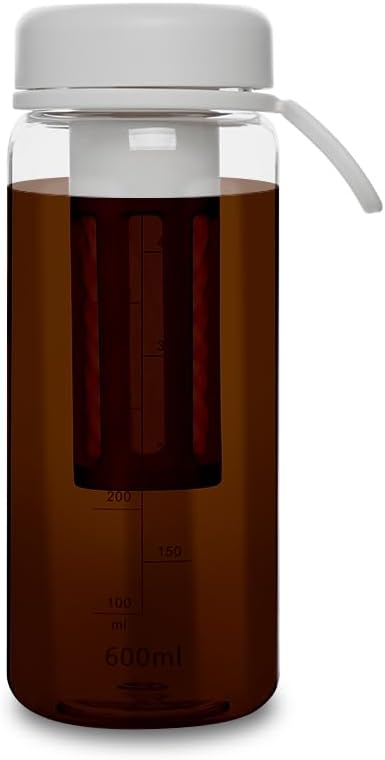 watchget Cold Brew Coffee Maker Travel Tumbler with Soft Silicone Handle Portable Iced Coffee & Tea Infuser with Airtight Lid Cold Brew Travel Cup 20oz/600ml White